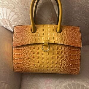 Elegant Yellow and Orange Crocodile-Embossed Handbag with Wallet